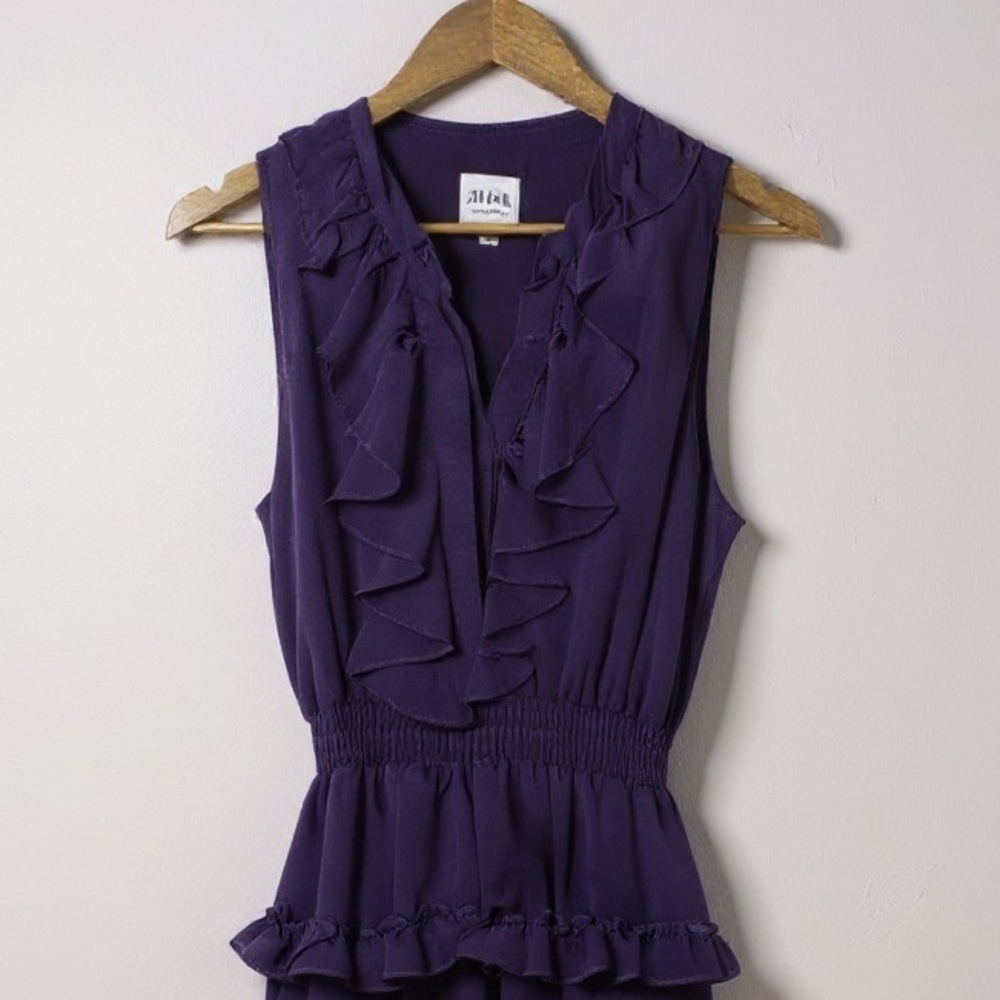 MISA Los Angeles Imelda Ruffle Tiered Mini Dress Purple Sleeveless Medium - Picture 7 of 15